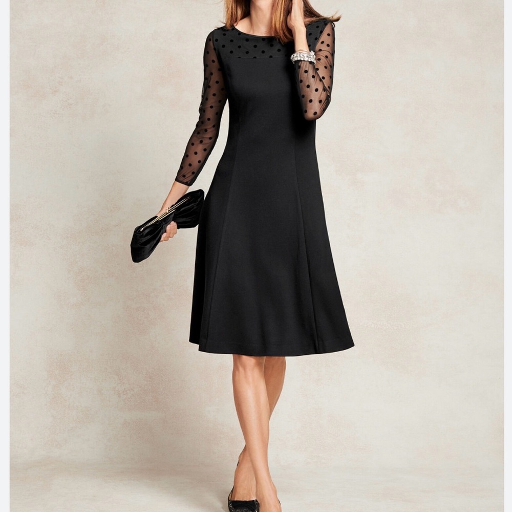 Talbots Black A-Line Cocktail Dress Bateau Neckline